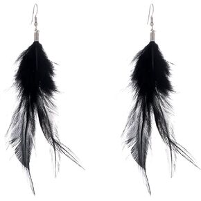 Lureme® Bohemian Style Feathers with Small Feather Tassel Dangle Earrings (02004736) (Black) in Kuwait