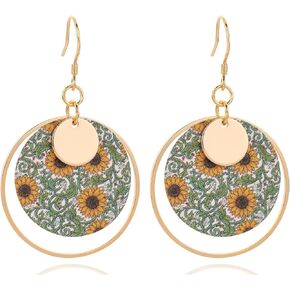 Boho Earrings, Gold Hoop Flower Earrings, Dangle Round Disc Earrings for Women, Handmade Bohemian Trendy Boho Floral Jewelry in Saudi Arabia