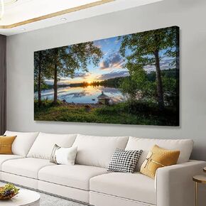 Tree Canvas Wall Art of a Sunrise Over a Forest Lake 20x40inches Nature Inspired Painting Perfect for Wall Decoration in Living Room and Bedroom Trees and Landscape Picture Artwork Prints in Saudi Arabia