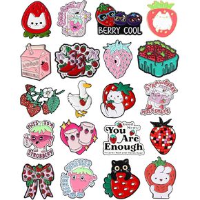 20pcs Strawberry Enamel Pins Bulk with Storage Bag Kawaii Funny Berry Lapel Pins for Backpacks Jackets Hats Cute Cartoon Fruit Strawberry Enamel Pins for Women Christmas Birthday Graduation Gifts Sweet Strawberry Theme Party Favors in Saudi Arabia
