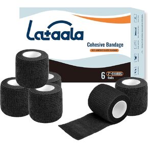 2"× 6 Pack Black Self Adhesive Bandage Wraps for Sports,Tattoo,Cohesive Bandages,Atheletic Tape for Wrist, Ankle, Hand, Leg,Black,Vet Wrap in Kuwait