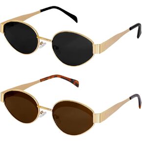 2Pcs Retro Oval Sunglasses for Women, Cute Trendy 90s Sunglasses, Classic Metal Frame Shades Sun Glasses UV Protection in Saudi Arabia