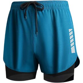 Men's 2 in 1 Running Shorts Double-Layer with Liner Quick Dry Athletic Shorts Lightweight Big Tall Training Pants in Kuwait