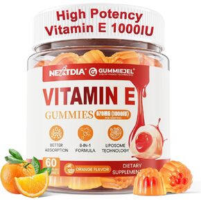 Liposomal Vitamin E Gummies 1000IU - Natural Forms of Vitamin E, with Mixed Tocopherols | 8-in-1 Antioxidant Formula with CoQ10, Omega-3, Vitamin C & Turmeric | for Skin, Eye, Immune & Brain, 1 PACK in Kuwait