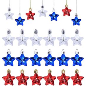 24 Pcs Mini Star Ornaments 4th of July Patriotic Hanging for Tree, Memorial Day Independence Day Labor Day Hanging Small Star Decorations for Home Party Christmas Tree Decor (Red White Blue) in Saudi Arabia