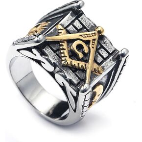 Fellow Craft Masonic Spiritual Ring Titanium Steel Sun Moon & Compass Square Vintage Freemason Signet Jewelry for Brotherhood Classic Collection in Saudi Arabia