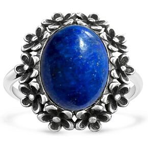 Sterling Silver Natural Stone Flower Ring,Retro Antique Vintage Oval Genuine Crystal Quartz Gemstone Floral Boho Bohemian Statement Ring for Women in Saudi Arabia