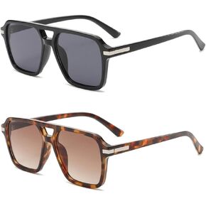Vintage Retro Aviator Sunglasses for Women Men Square Double Bridge UV Protection Classic 90s Shades in Saudi Arabia