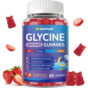 Glycine Gummies, Glycine 3g Supplements with NAC, L-Theanine, GABA, for Sleep, Relax, Nerve & Brain Support, Sugar Free, Vegan, Strawberr Flavor, 60 Cts in Saudi Arabia
