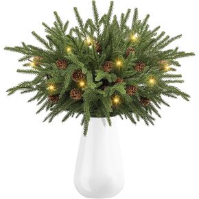 Dapclca Christmas Norfolk Pine Branches with Warm Light, Artificial Xmas Greenery Leaves Stems and Tree Branches for DIY Garlands, Wreaths, Crafts, Holiday and Home Centerpiece Table Decorations in Saudi Arabia