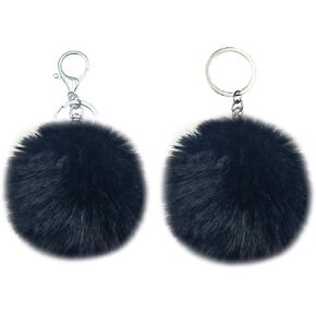 2 Pieces Pom Pom Keychain Artificial Rabbit Fur Puff Ball Pompom Key Ring Tote Bag Pendant for Women in Saudi Arabia