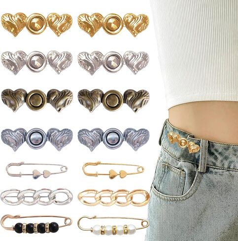 14 Set Pant Waist Tightener, Adjustable Heart Pant Clips Waist Tightener Buttons Pins for Loose Jeans Waist Tightener for Pants Women in Kuwait