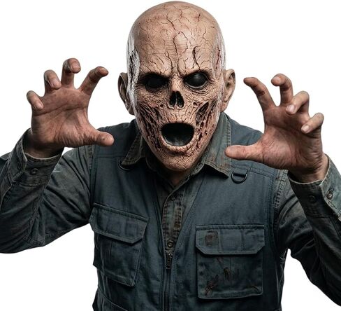 Creepy Zombie Mask Scary Ghoul Helmet Realistic Latex Face Cover Horror Headgear for Adult Halloween Costume Cosplay Party Props in Kuwait