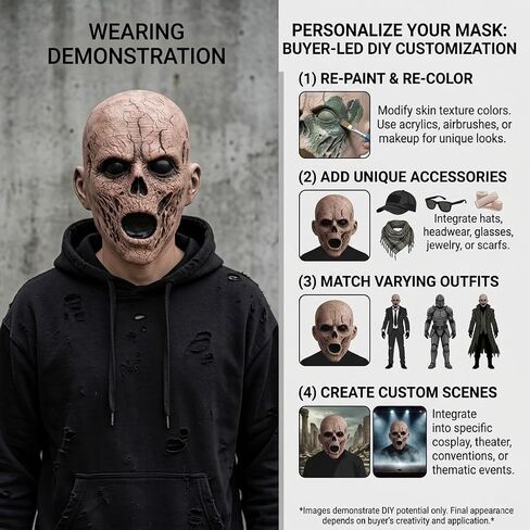 Creepy Zombie Mask Scary Ghoul Helmet Realistic Latex Face Cover Horror Headgear for Adult Halloween Costume Cosplay Party Props in Kuwait