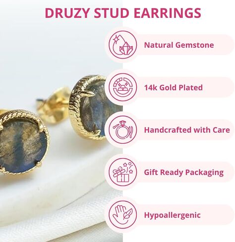 Gempires الأحجار الكريمة أقراط للنساء 14K الذهب مطلي الشق مجموعة حقيقية كريستال هيبوالرجينيك اليدوية الحد الأدنى من المجوهرات اليومية الأنيقة أقراط جوهرة هدية لها in Kuwait