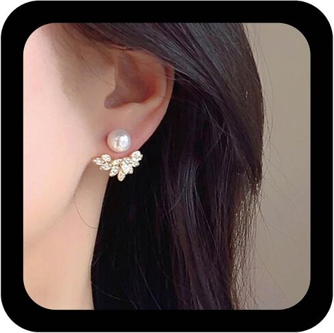 Vintage Pearl Crystal Ear Jacket Earrings Gold Cluster Cz Earring Tiny Pearl Stud Earring Multi Rhinestone Floating Earrings Jewelry for Women in Kuwait