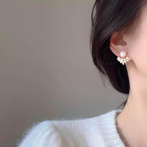 Vintage Pearl Crystal Ear Jacket Earrings Gold Cluster Cz Earring Tiny Pearl Stud Earring Multi Rhinestone Floating Earrings Jewelry for Women in Kuwait