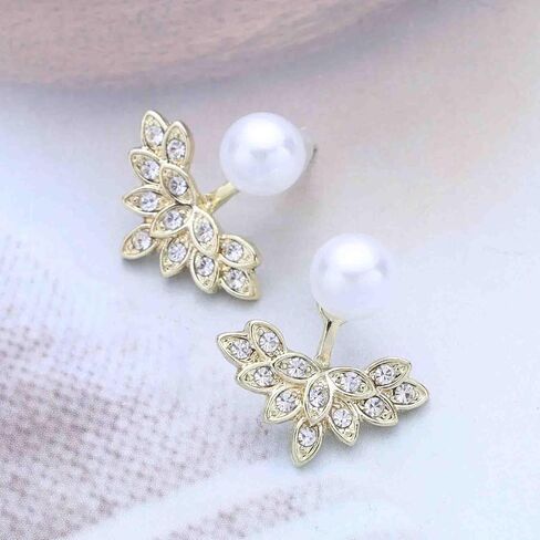 Vintage Pearl Crystal Ear Jacket Earrings Gold Cluster Cz Earring Tiny Pearl Stud Earring Multi Rhinestone Floating Earrings Jewelry for Women in Kuwait