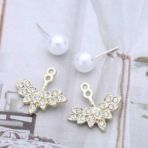 Vintage Pearl Crystal Ear Jacket Earrings Gold Cluster Cz Earring Tiny Pearl Stud Earring Multi Rhinestone Floating Earrings Jewelry for Women in Kuwait
