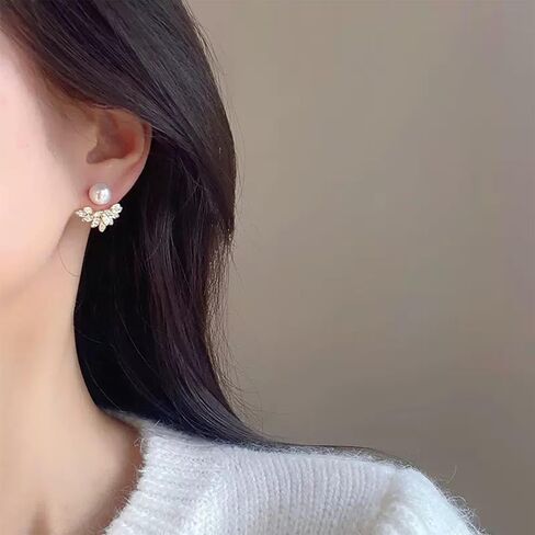 Vintage Pearl Crystal Ear Jacket Earrings Gold Cluster Cz Earring Tiny Pearl Stud Earring Multi Rhinestone Floating Earrings Jewelry for Women in Kuwait