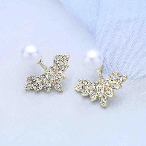 Vintage Pearl Crystal Ear Jacket Earrings Gold Cluster Cz Earring Tiny Pearl Stud Earring Multi Rhinestone Floating Earrings Jewelry for Women in Kuwait