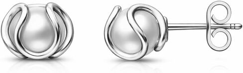 925 Sterling Silver Wavy Caged Pearl Stud Earrings I Elegant Minimalist Jewelry for Women in Kuwait