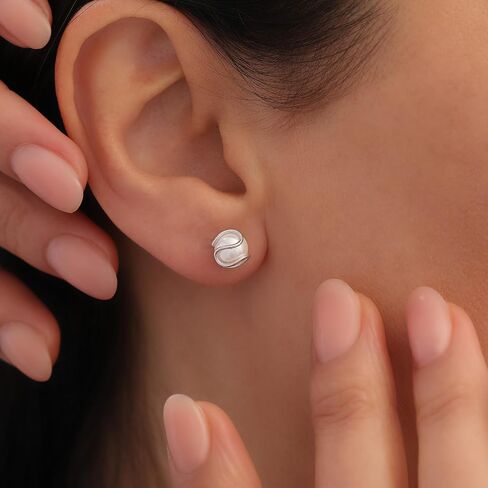925 Sterling Silver Wavy Caged Pearl Stud Earrings I Elegant Minimalist Jewelry for Women in Kuwait