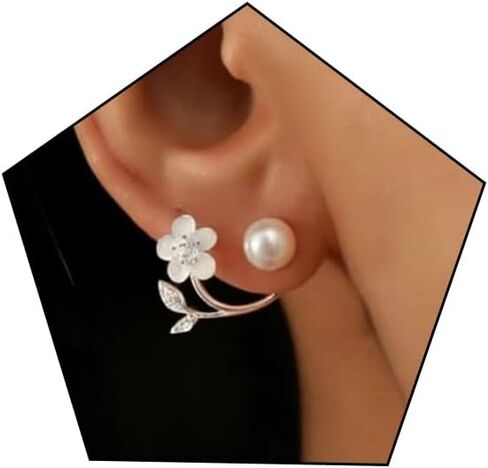 Pearl stud earring for Women Trendy Cute White Flower Statement Earrings Unique Prom Bridal Flower Dangle Jewelry in Saudi Arabia