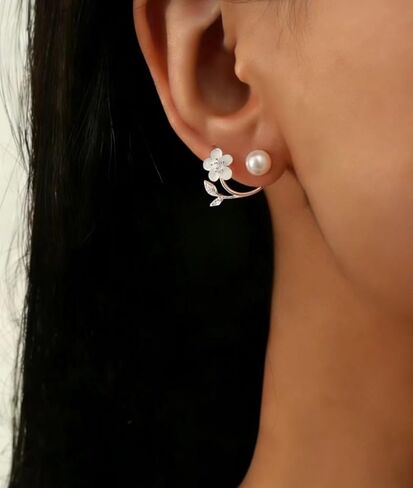 Pearl stud earring for Women Trendy Cute White Flower Statement Earrings Unique Prom Bridal Flower Dangle Jewelry in Saudi Arabia