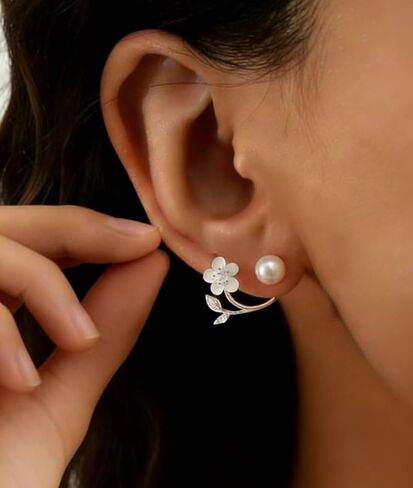 Pearl stud earring for Women Trendy Cute White Flower Statement Earrings Unique Prom Bridal Flower Dangle Jewelry in Saudi Arabia