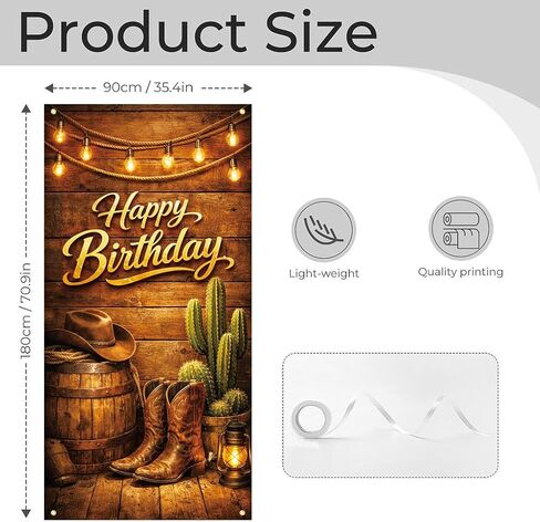 Happy Birthday Door Banner 35x71 Inch, Western Cowboy Birthday Door Banner with Boots Hat Cactus Rustic Wood Design, Country Birthday Party Decoration Front Door Porch Entrance in Kuwait