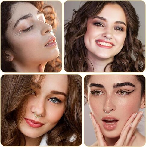 8Pcs Fake Septum Ring, Stainless Steel Clip on Nose Ring, Faux Septum Piercings for Women Men Non Piercing Nose Jewelry (Gold, Silver) in Saudi Arabia