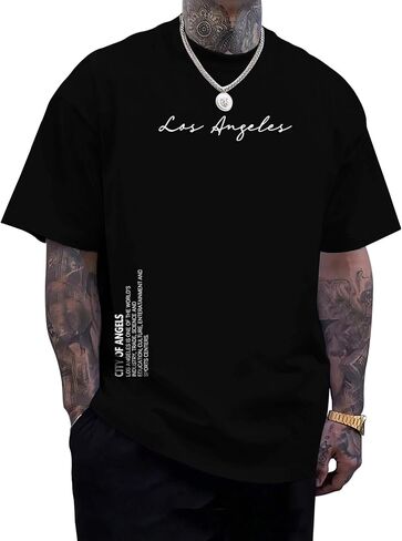 Mens T Shirts Los Angeles Letter Graphic Print Short Sleeve Summer Top 100% Cotton Casual Tees for Men in Saudi Arabia