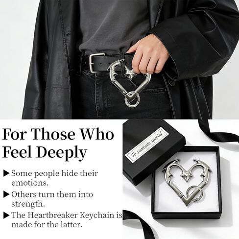 Gothic-style Carabiner Keychain, Heartbreaker Keychain, Y2K Heart-shaped Carabiner, Fashionable Belt Buckle, Clip-on Keychain For Keys, Car Keys, Bags, And Outdoor Gear in Saudi Arabia