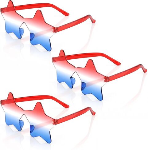 3 Pair 4th of July Glasses, Red White and Blue Style Star Glasses, Star Sunglasses for Women Men, Patriotic Rimless Star Shaped Glasses for Independence Patriots Women Outfit and Decorations in Saudi Arabia