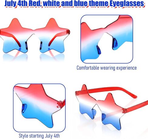 3 Pair 4th of July Glasses, Red White and Blue Style Star Glasses, Star Sunglasses for Women Men, Patriotic Rimless Star Shaped Glasses for Independence Patriots Women Outfit and Decorations in Saudi Arabia