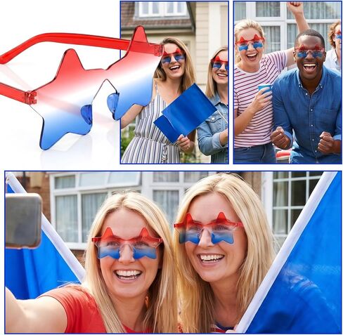 3 Pair 4th of July Glasses, Red White and Blue Style Star Glasses, Star Sunglasses for Women Men, Patriotic Rimless Star Shaped Glasses for Independence Patriots Women Outfit and Decorations in Saudi Arabia