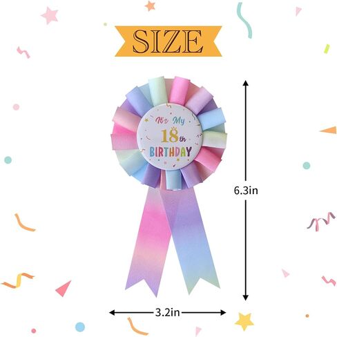 It's My 18th Birthday Pin, 18 Years Old Birthday Button Pin Colorful Ribbon Badge for Girl and Boy Party Decorations JM18 in Saudi Arabia