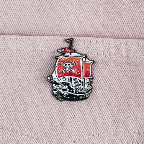 Cartoon Pirate Ship Skull Bones Flag Enamel Pin, Funny Nautical Adventure Pin Brooch For Pirate Fan Sailors, Sailing Ship Brooch Badge, Gothic Skull Lapel Badges, Ocean Lover Gift, Edgy Novelty Aesthetic Jewelry Accessory in Saudi Arabia