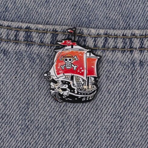 Cartoon Pirate Ship Skull Bones Flag Enamel Pin, Funny Nautical Adventure Pin Brooch For Pirate Fan Sailors, Sailing Ship Brooch Badge, Gothic Skull Lapel Badges, Ocean Lover Gift, Edgy Novelty Aesthetic Jewelry Accessory in Saudi Arabia