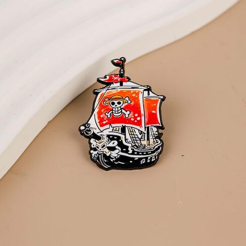 Cartoon Pirate Ship Skull Bones Flag Enamel Pin, Funny Nautical Adventure Pin Brooch For Pirate Fan Sailors, Sailing Ship Brooch Badge, Gothic Skull Lapel Badges, Ocean Lover Gift, Edgy Novelty Aesthetic Jewelry Accessory in Saudi Arabia