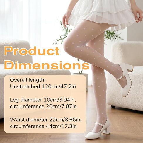 White Polka Dot Tights Y2k Cute Polka Dot Stockings Pantyhose Sheer White Tights Unstretched 120cm Long, Leg Diameter 10cm, Waist Diameter 22cm in Saudi Arabia