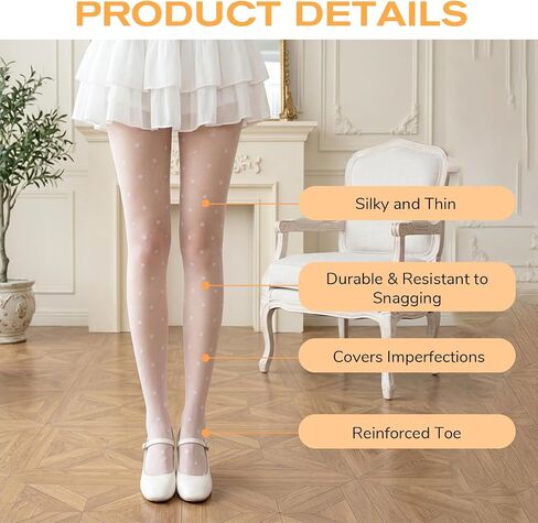 White Polka Dot Tights Y2k Cute Polka Dot Stockings Pantyhose Sheer White Tights Unstretched 120cm Long, Leg Diameter 10cm, Waist Diameter 22cm in Saudi Arabia