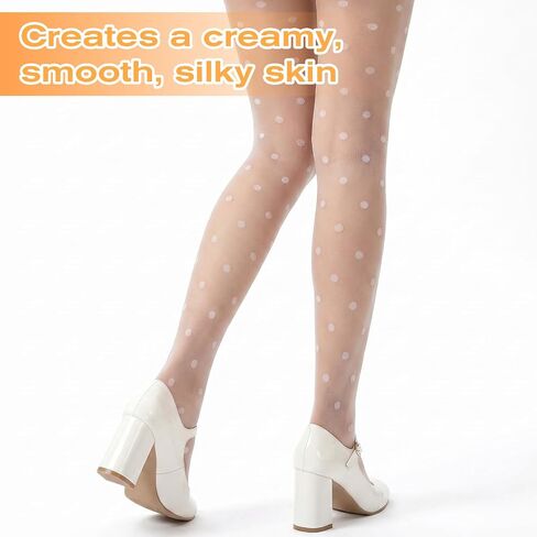 White Polka Dot Tights Y2k Cute Polka Dot Stockings Pantyhose Sheer White Tights Unstretched 120cm Long, Leg Diameter 10cm, Waist Diameter 22cm in Saudi Arabia