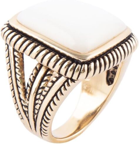 Barse Jewelry Roped White Mother of Pearl and Golden Statement Ring in Saudi Arabia
