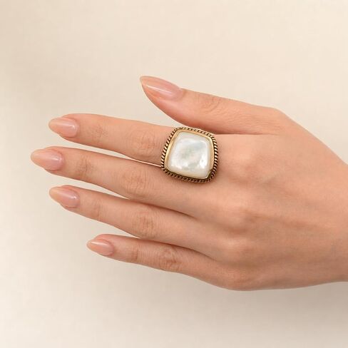Barse Jewelry Roped White Mother of Pearl and Golden Statement Ring in Saudi Arabia
