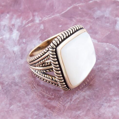 Barse Jewelry Roped White Mother of Pearl and Golden Statement Ring in Saudi Arabia