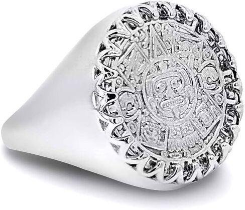 Claddagh Gold Solid Sterling SIlver Aztec Sun Mayan Calendar Signet Statement Ring in Kuwait