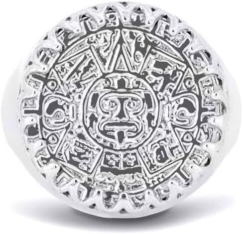 Claddagh Gold Solid Sterling SIlver Aztec Sun Mayan Calendar Signet Statement Ring in Kuwait