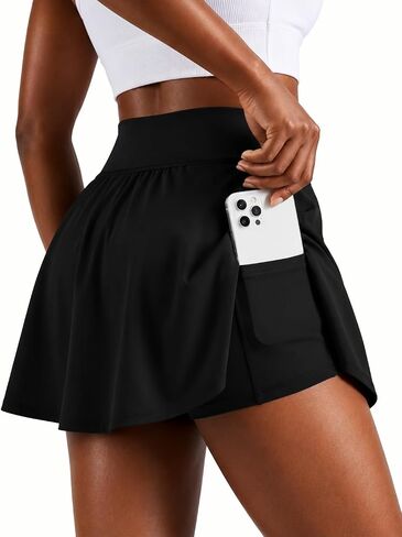 LOMON High Waisted Side Slit Tennis Skirts for Women Running Athletic Skort with Pockets A-line Sports Mini Skirt in Kuwait